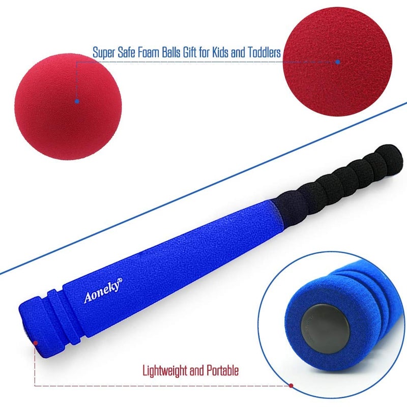 Aoneky Min Foam Baseball Bat and Ball for Toddler - Indoor Soft Super Safe T Ball Bat Toys Set for Kids Age 2 Years Old, Best Gift for Children, 16.5 inch (Blue) - Image 5